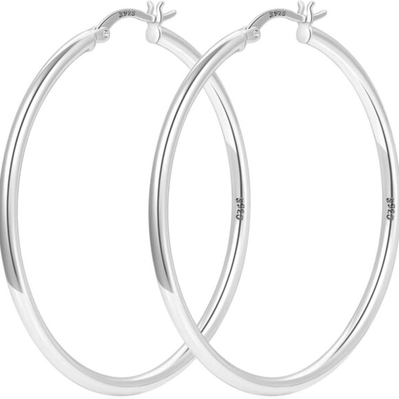 Jewelry - Sterling Silver Hoop Earrings 60mm Hypoallergenic Waterpoof Lightweight